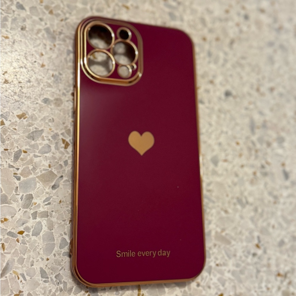 Amazon Burgundy Phone Case with Gold Heart Accent